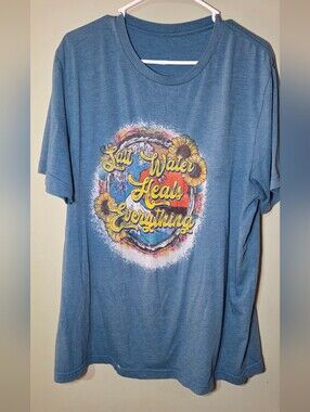 2X Salt Water Heals Everything Sunflower Beach Graphic Tee
